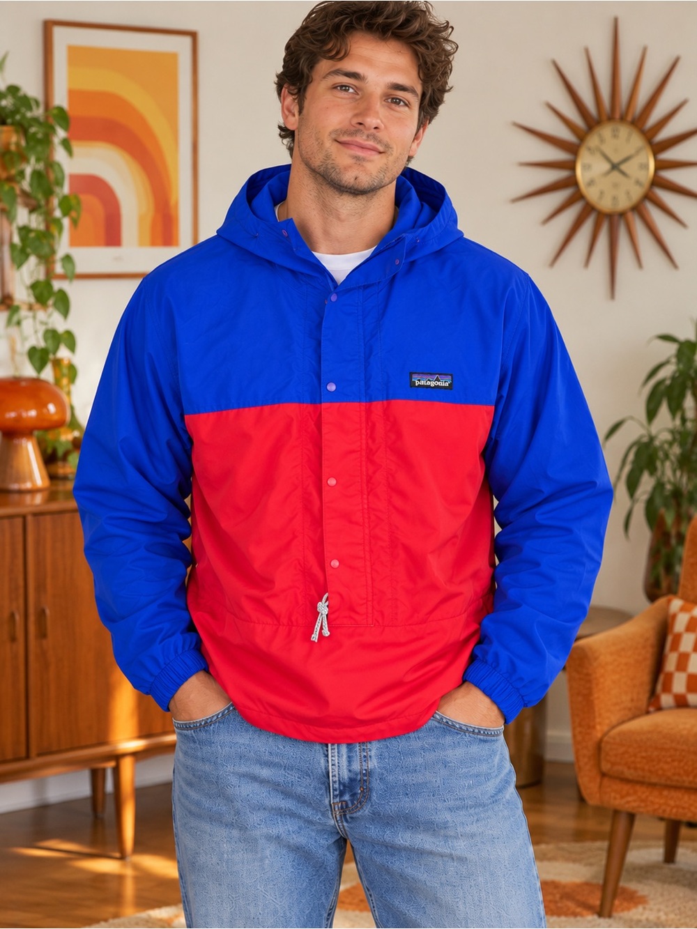 Vintage 90s Patagonia Pneumatic Pullover Anorak Jacket Men's Size L Red Blue